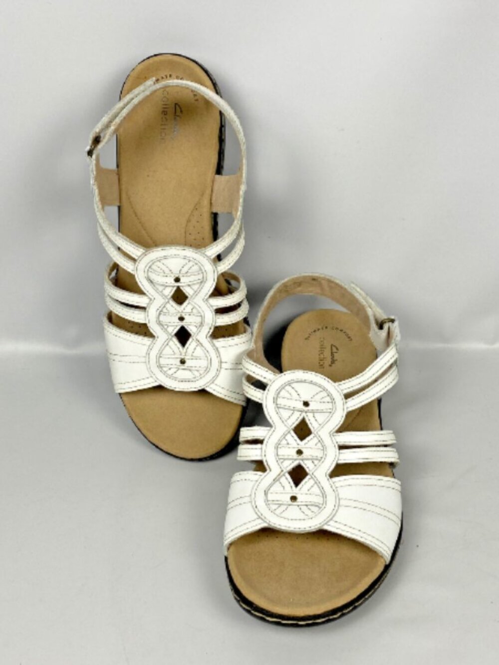 Clarks Collection Ultimate Comfort Sandals Women's Size 10 White Leather Clean